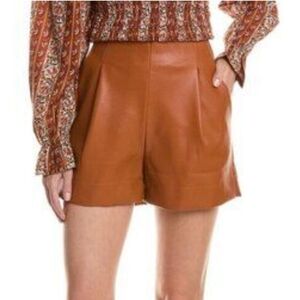 Marie Oliver Vegan Leather High Waist Pleated Front Shorts Size 4 Burnt Sienna